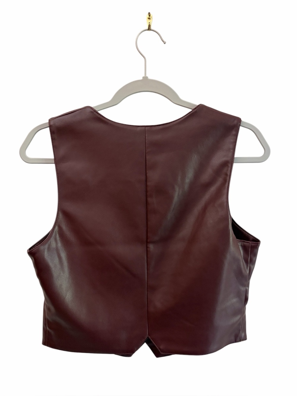 7 for All Mankind Y2K Preppy Faux Leather Burgundy Vest Size M Bandage Neckline - Picture 12 of 13